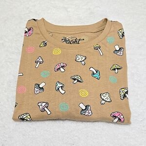 Brown Graphic Tee with Colorful Patterns